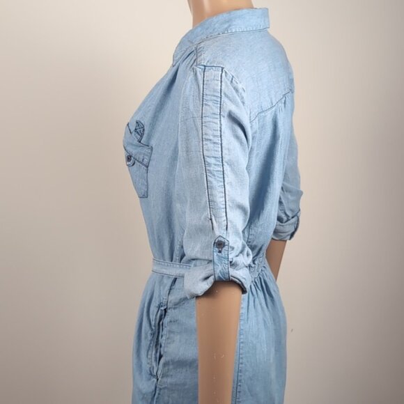 Velvet Heart Chambray Denim Shirt Dress Tie Belt Henley Buttoned Long Sleeve - Picture 5 of 11